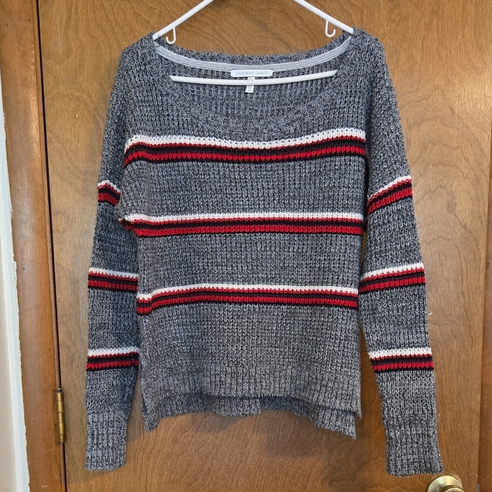 Victoria's Secret Gray and Red Crew Neck Sweater